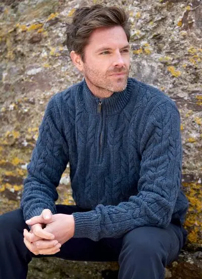 Donegal Fleck Half Zip Cable Sweater